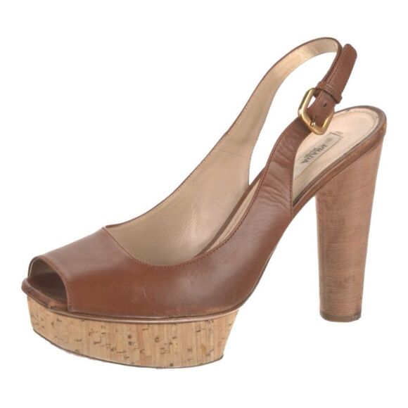 Vintage Y2K Prada Brown Leather Slingback Open Toe Platform Sandals Size 10 9.5 - Picture 7 of 10